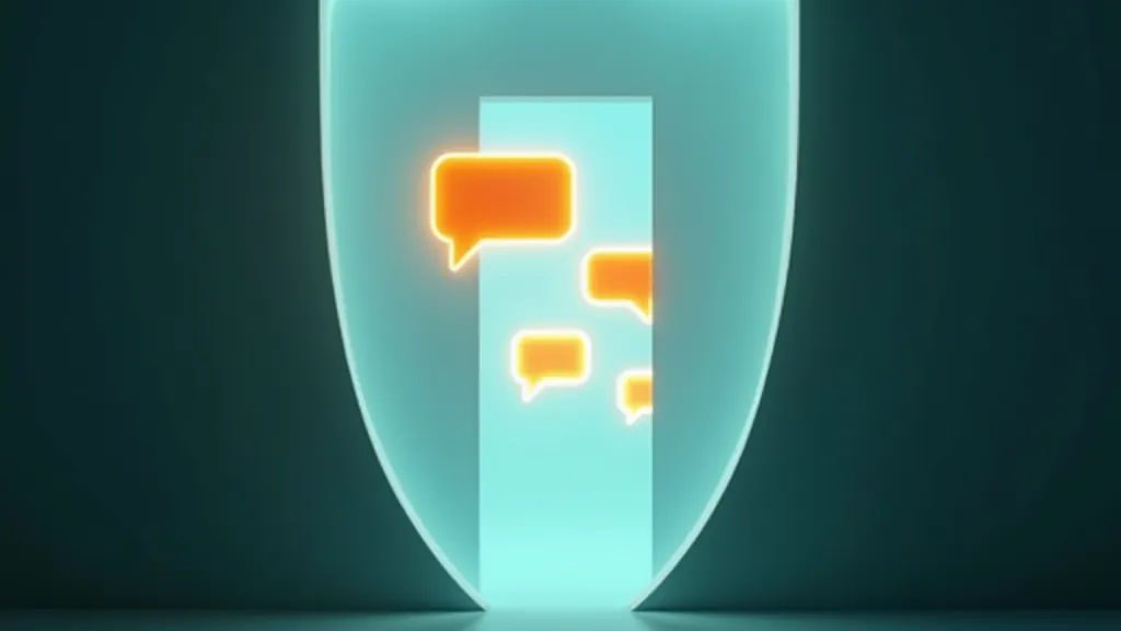 Chat bubbles passing through layered filter panels toward a terminal, showing where content filters sit